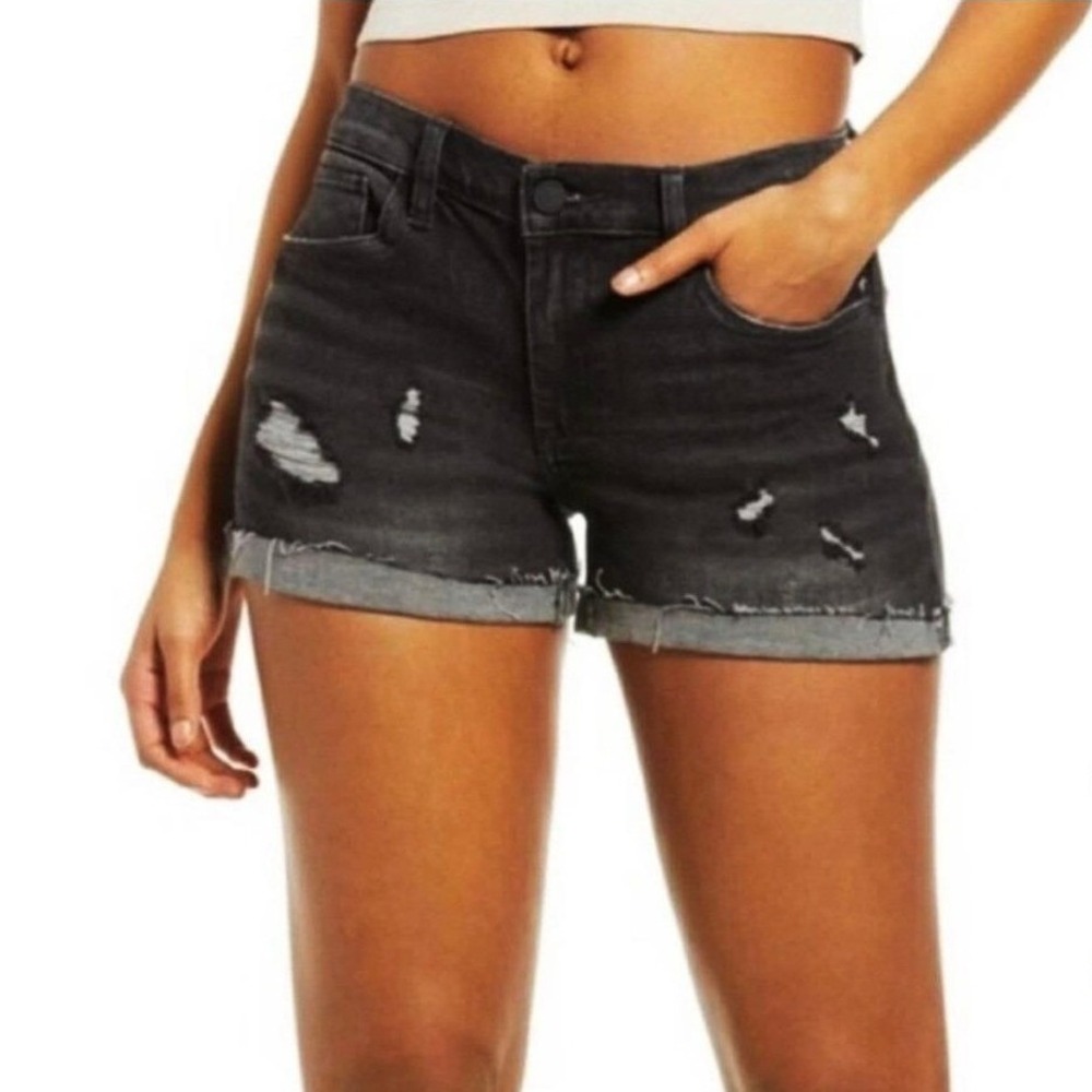 NWT Blank NYC The Fulton Black Distressed Roll Up Denim Shorts 29 02UL8150NO
